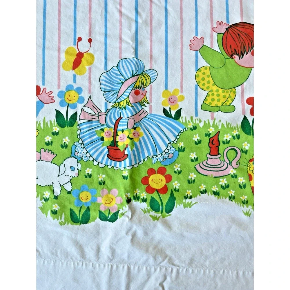 Vintage Smooth Perma Prest Twin Flat Sheet Kids Mother Goose Nursery Rhymes‎